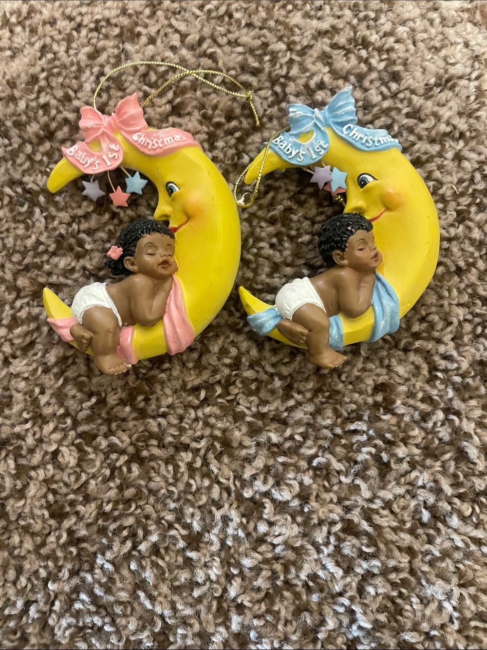 Baby's 1st Christmas Moon Ornament - Pink & Blue